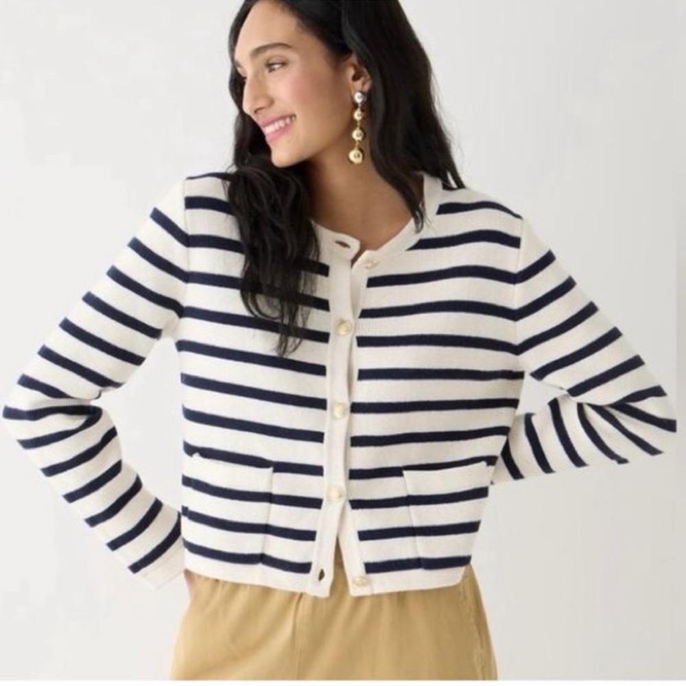 J. Crew Emilie Striped White and Black Cardigan XL